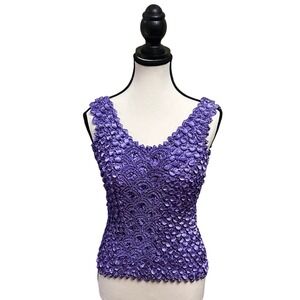 Purple Popcorn Crinkle Top Sleeveless V-Neck Unique Texture Party Blouse‎